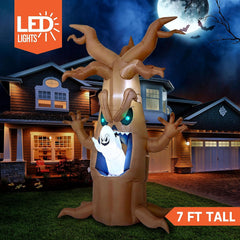 7ft LED Scary Tree with Animated Ghost Halloween Inflatable