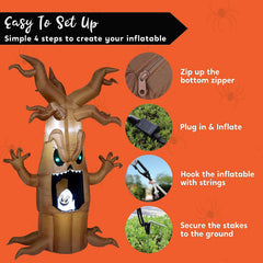 7ft LED Scary Tree with Animated Ghost Halloween Inflatable