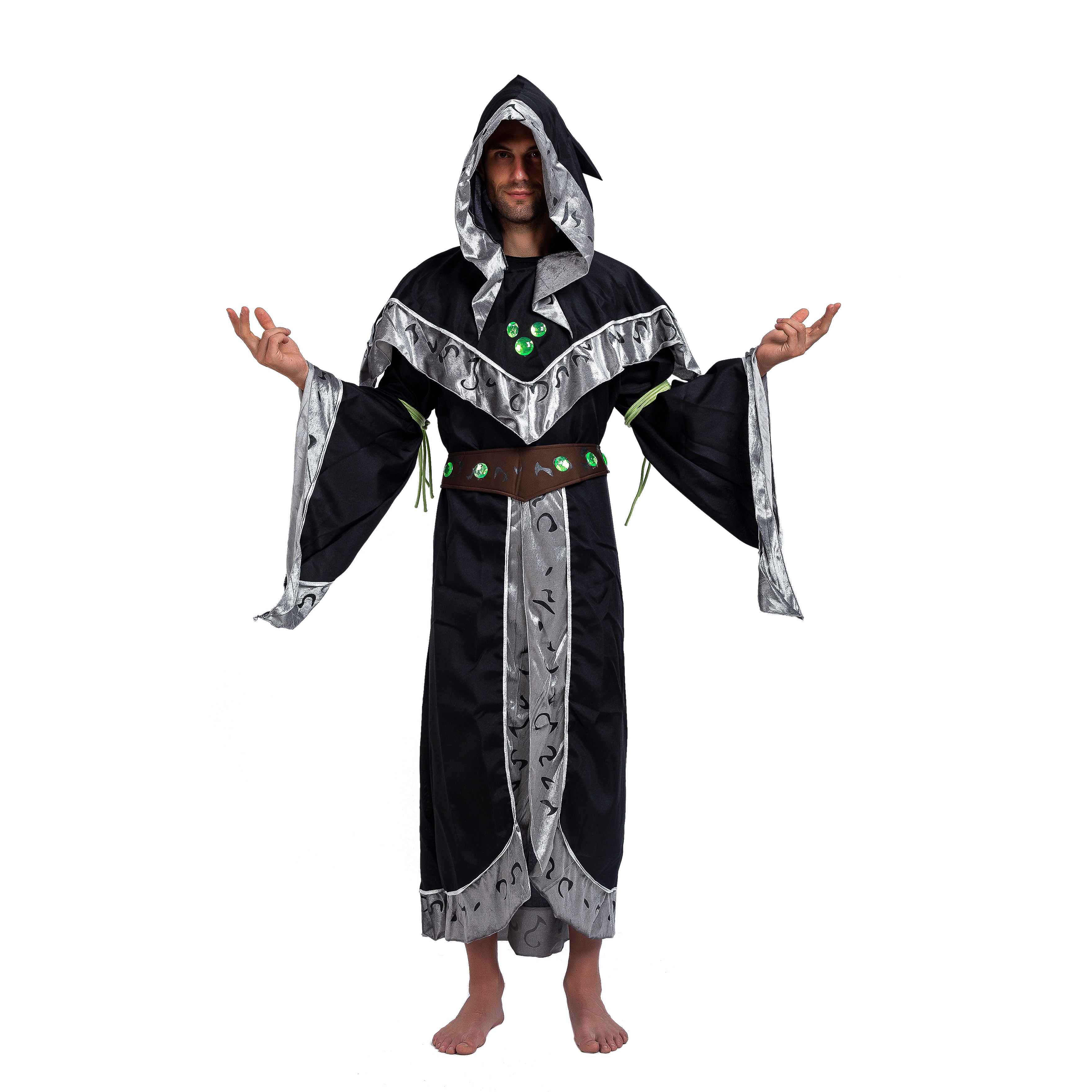 Mystical Dark Sorcerer Medieval Warlock w/Glow Arm Strings Halloween Costumes for Men - Spooktacular Creations