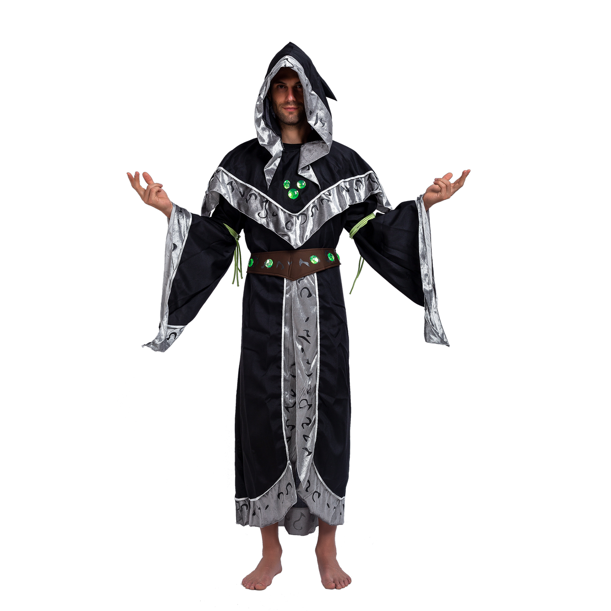 Mystical Dark Sorcerer Medieval Warlock w/Glow Arm Strings Halloween Costumes for Men - Spooktacular Creations