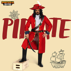 Mens Pirate Captain Costume Set for Adult Halloween Dress Up Party