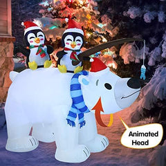 6.5ft Wide Animated Polar Bear Christmas Inflatable