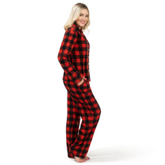 Red Classic Plaid Christmas Cozy Fleece Long Sleeve Pajamas for Women