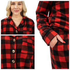 Red Classic Plaid Christmas Cozy Fleece Long Sleeve Pajamas for Women