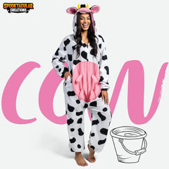 Unisex Adult Cow Pajama Plush Costume with Hat Tail