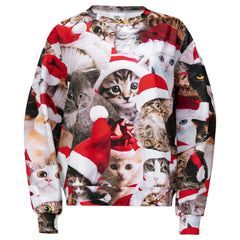 Unisex Loose Christmas Sweatshirt, Cute Kitten Pullover Ugly Christmas Sweater