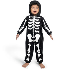 Unisex Skeleton Jumpsuit Pajama Toddler, Plush Zip-Up Black Hooded