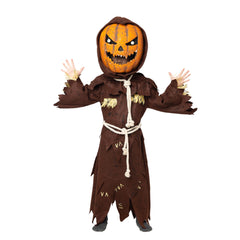 Scary Scarecrow Pumpkin Bobble Head Costume w/Pumpkin Halloween Mask for Kids - Spooktacular Creations