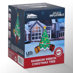 6 FT Tall Inflatable Rainbow Ribbon Christmas Tree Inflatable with Build-in LEDs