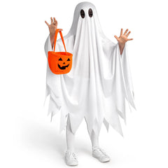 White Silent Ghost Costume with Pumpkin Bag