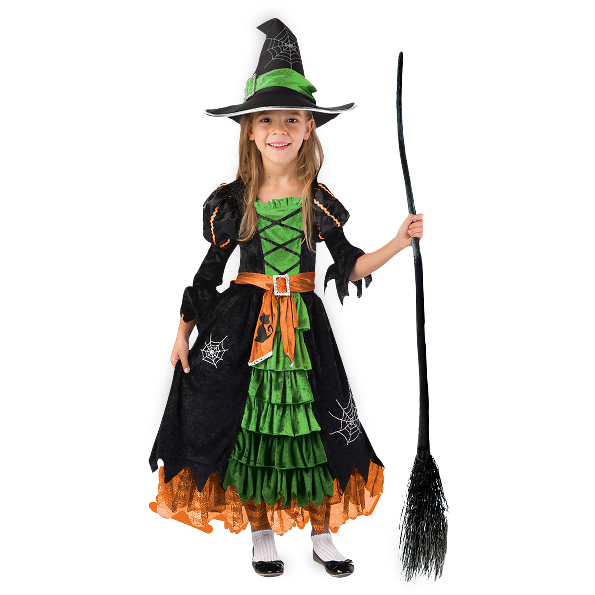 Fairytale Green Cute Witch Dress Cosplay Costume Deluxe Set with Hat for Girls