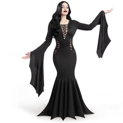 Women Black Gothic Vintage Dress Costume Floor Length Witch Dress