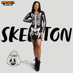 Women Black Skeleton Glow in the Dark Dress Costume