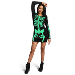 Women Black Skeleton Glow in the Dark Dress Costume