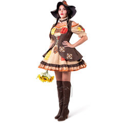 Women Brown Scarecrow Dress with Hat, Collar Costume Set