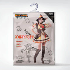 Women Brown Scarecrow Dress with Hat, Collar Costume Set