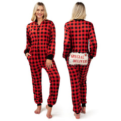 Women Christmas Plaid Flapjack Drop-Seat Pajamas Outfit