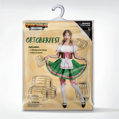 Women Green Traditional Oktoberfest Dress with Thigh High Stockings