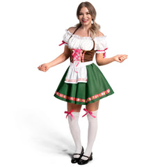 Women Green Traditional Oktoberfest Dress with Thigh High Stockings