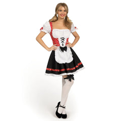Women German Oktoberfest Costume Set, Black and Red German Beer Girl Dress