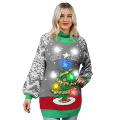 Women’s Christmas Tree Ugly Long Sweater LED Light Up Xmas Sweater