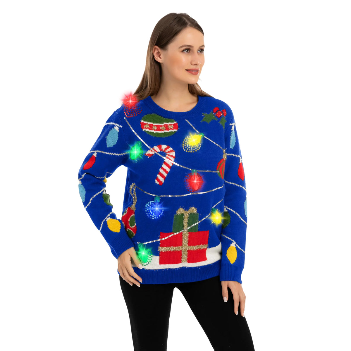 Womens LED Light Up String Light Ugly Christmas Sweater