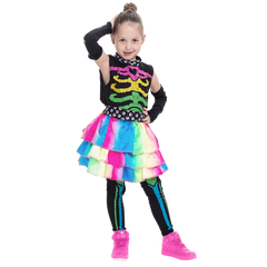Funky Bones Colorful Skeleton Deluxe Costume for Girls Cosplay