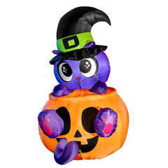 5ft Tall Animated Halloween Kitty Cat On Pumpkin Inflatable
