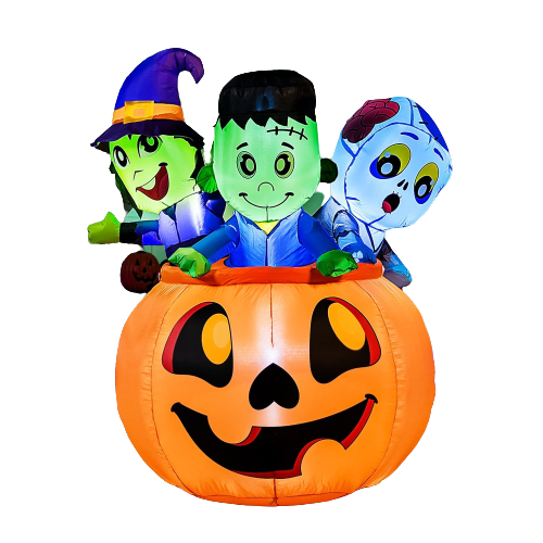 5ft Halloween Tall Three Characters on Pumpkin Inflatable