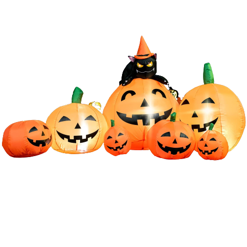 7ft Halloween Pumpkin Patch with Cat Inflatable