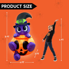 5ft Tall Animated Halloween Kitty Cat On Pumpkin Inflatable