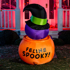 5ft Tall Animated Halloween Kitty Cat On Pumpkin Inflatable