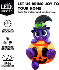 5ft Tall Animated Halloween Kitty Cat On Pumpkin Inflatable