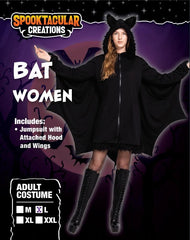 Woman’s Black Bat Zip Hoodie Halloween Costume - Spooktacular Creations