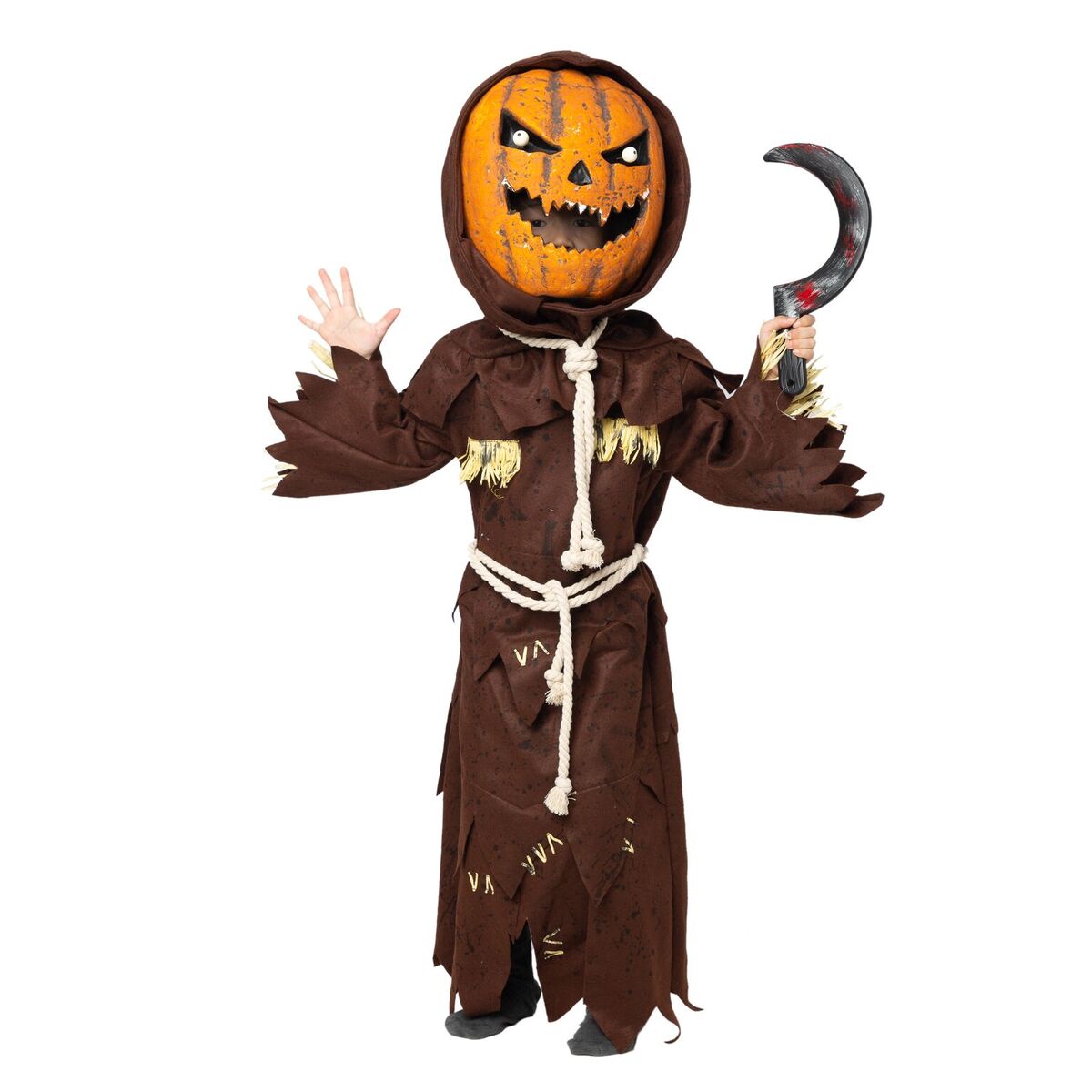 Scary Scarecrow Pumpkin Bobble Head Costume w/Pumpkin Halloween Mask for Kids - Spooktacular Creations