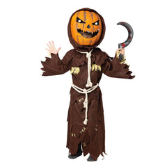 Scary Scarecrow Pumpkin Bobble Head Costume w/Pumpkin Halloween Mask for Kids - Spooktacular Creations