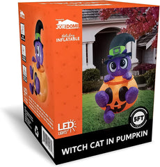 5ft Tall Animated Halloween Kitty Cat On Pumpkin Inflatable