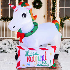 6ft Long Unicorn with A Sign Christmas Inflatable