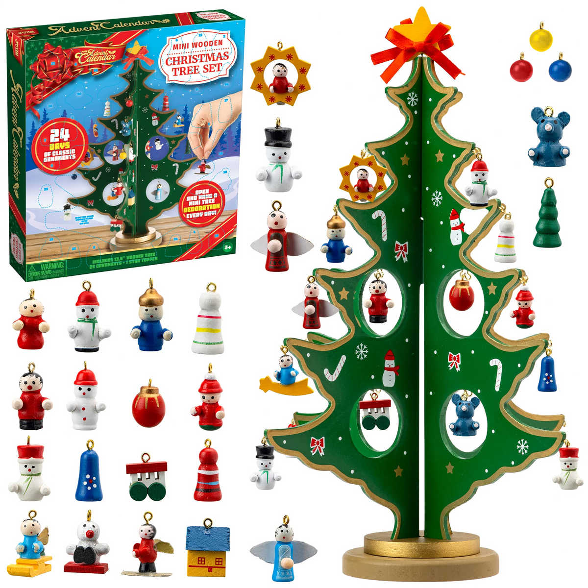 2025 Advent Calendar with a Tabletop Wooden Christmas Tree