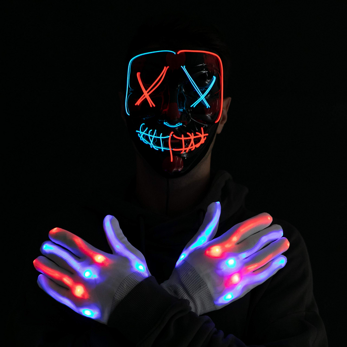 Halloween Led Mask Light Up With Gloves (blue&red)