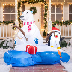 6ft Long Polar Bear Fishing with Penguin Inflatable