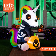 5ft Tall Sitting Skeleton Unicorn Inflatable