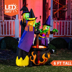 6ft Halloween Three Witch Around Cauldron Inflatable