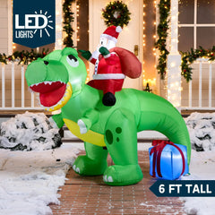 6ft Long Santa Ride on Dinosaur Inflatable