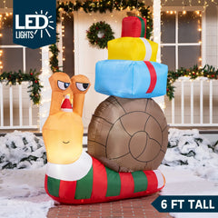 6ft Long Cute Snail with a Stack of Gifts Inflatable