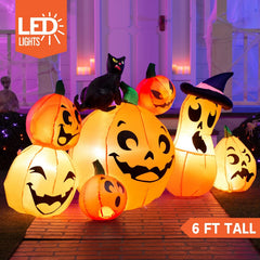 6ft Pumpkins with Black Cat Halloween Inflatable