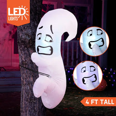 4ft Tall Scared Cute Ghost Hugging Tree Halloween Inflatable