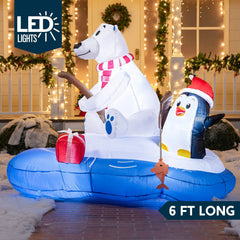 6ft Long Polar Bear Fishing with Penguin Inflatable