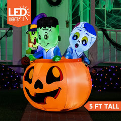 5ft Halloween Tall Three Characters on Pumpkin Inflatable