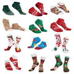 2025 12 Days Advent Calendar - Socks, 12 Packs (Santa, Snowman, Reindeer, Gingerbread Man)